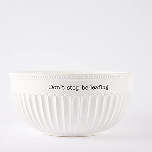 Mud Pie Dolomite, wood Don't Stop Be-Leafing Salad Bowl Set, 32 oz, White, brown