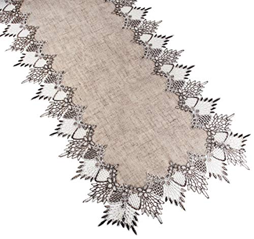 Lace Runner Neutral Earth Tones Table Runner Dresser Scarf Coffee Table Runner (16Wx36L)