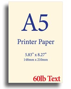 natural cream a5 printer paper - 8.3"x 5.83" - 60lb text (90 gsm) - 250 sheets