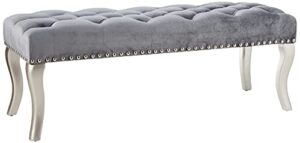 roundhill furniture decor maxem tufted fabric upholstered seat with nailhead trim bench, gray