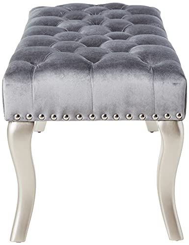 Roundhill Furniture Decor Maxem Tufted Fabric Upholstered Seat with Nailhead Trim Bench, Gray