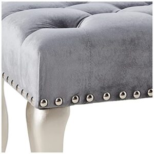 Roundhill Furniture Decor Maxem Tufted Fabric Upholstered Seat with Nailhead Trim Bench, Gray