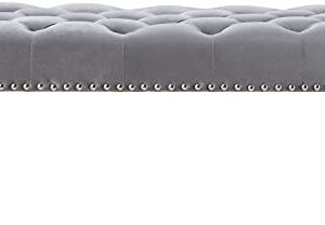 Roundhill Furniture Decor Maxem Tufted Fabric Upholstered Seat with Nailhead Trim Bench, Gray