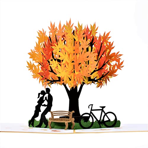 CUTE POPUP - Autumn Pop Up Card with Romantic Couple and Maple Design, Anniversary Pop Up Card - 1st Wedding Anniversary Card, Valentines Day Card - The Perfect 3D Valentine Present for Couple, Wife, Girlfriend, Husband