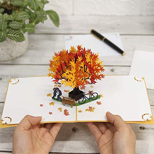 CUTE POPUP - Autumn Pop Up Card with Romantic Couple and Maple Design, Anniversary Pop Up Card - 1st Wedding Anniversary Card, Valentines Day Card - The Perfect 3D Valentine Present for Couple, Wife, Girlfriend, Husband