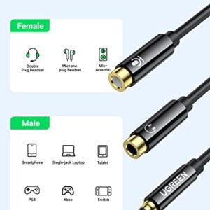 UGREEN Headphone Splitter 3.5mm 4 Pole TRRS Audio Splitter Mic Y Headset Splitter Stereo Separate Jack Compatible with PS4 Xbox Laptop Phone PC Gaming Headset Black