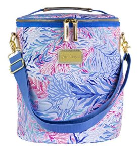 lilly pulitzer insulated soft beach cooler with adjustable/removable strap and double zipper close, kaleidoscope coral