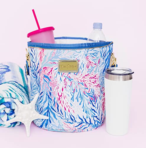 Lilly Pulitzer Insulated Soft Beach Cooler with Adjustable/Removable Strap and Double Zipper Close, Kaleidoscope Coral