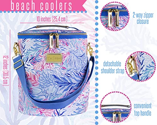 Lilly Pulitzer Insulated Soft Beach Cooler with Adjustable/Removable Strap and Double Zipper Close, Kaleidoscope Coral