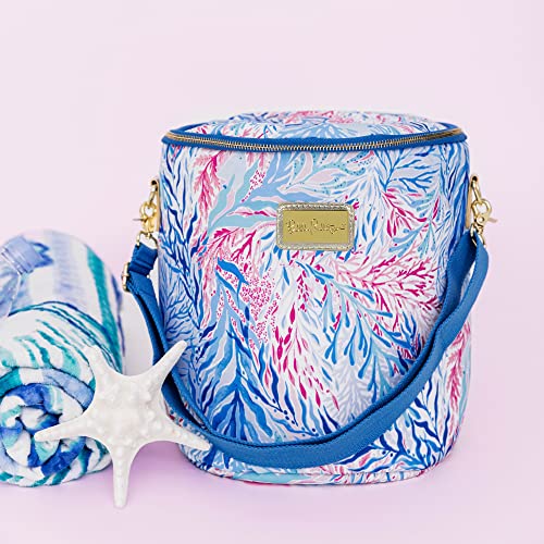 Lilly Pulitzer Insulated Soft Beach Cooler with Adjustable/Removable Strap and Double Zipper Close, Kaleidoscope Coral