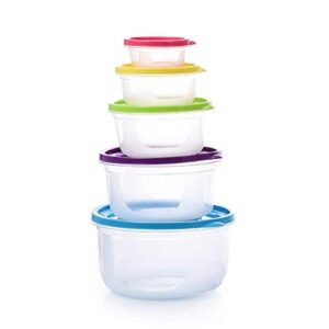 food storage containers, 5 pcs round rainbow plastic takeaway bowl set food storage containers with lids