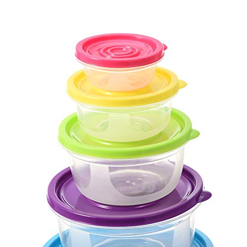 Food Storage Containers, 5 Pcs Round Rainbow Plastic Takeaway Bowl Set Food Storage Containers with Lids