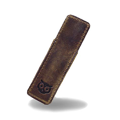 Hide & Drink, Rustic Leather Space Pen Individual Sleeve/Office Pouch for (3.75 In.) Adjustable Pens/Work & Office Essentials Handmade :: Bourbon Brown