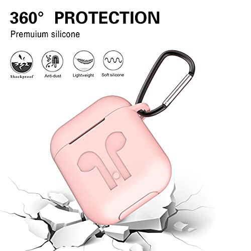 Airpods Case Pink,WQNIDE Airpods Accessories Set,12 in 1 Protective Silicone Cover and Skin for Apple Airpods Charging Case with Airpods Ear Hook Grips/Airpods Staps/Airpods Clips/Skin/Tips/Grips