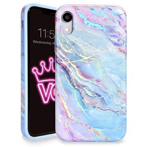 velvet caviar compatible with iphone xr cases marble for girls & women - cute protective phone case (pink iridescent holographic blue)