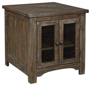 signature design by ashley danell ridge rustic square end table with double cabinet doors and 1 storage shelf, brown