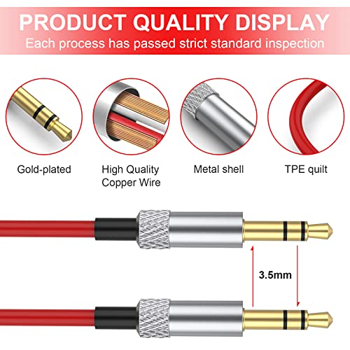 Saipomor 3.5mm to 3.5mm Male Auxiliary Replacement Cord Audio Cable Compatible with Speaker Headphones Car Tablet Laptops Smartphones (Red/5ft)