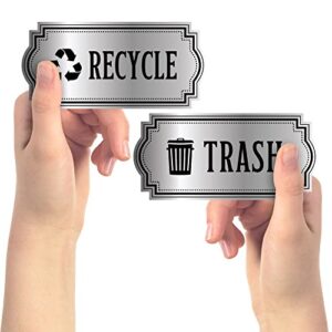 Recycle and Trash Logo Symbol - Elegant Golden Look for Trash Cans, Containers, and Walls - Laminated Vinyl Decal (XSmall, Silver - Elegant 2)