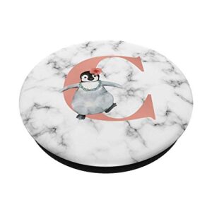 Cute Penguin With Flower Pink Color Letter C PopSockets Swappable PopGrip