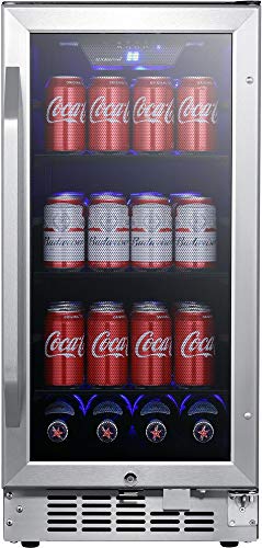 EdgeStar CBR902SG 15 Inch Wide 80 Can Built-In Beverage Cooler with Blue LED Lighting