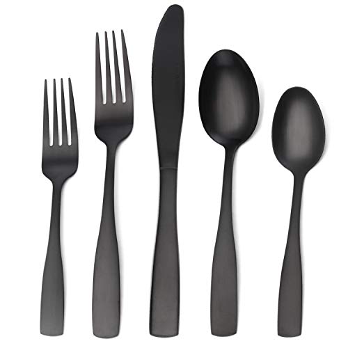 Matte Black Silverware Set, Satin Finish 20-Piece Stainless Steel Flatware set, Tableware Cutlery Set Service for 4, Utensils for Kitchens, Dishwasher Safe