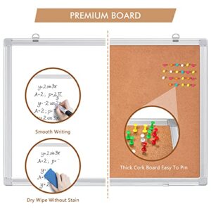Magnetic Cork Board White Board Combo, Vision Board 2023, 24" x 18" Half Corkboard Whiteboard Combo, Bulletin Pin Board for Office Wall w/Markers, Eraser, Magnets, Pins