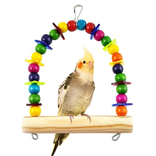 Colorful Wooden Bird Swing Toy Wood Parrot Perch Stand Play Gym for Small Parakeets Budgies Cockatiels Conures Cage Accessories Swings to Balance Exercise Training