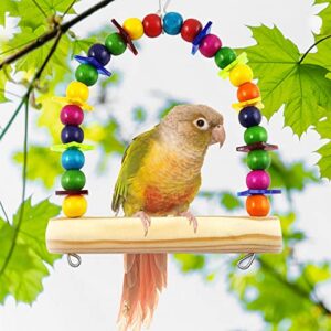 Colorful Wooden Bird Swing Toy Wood Parrot Perch Stand Play Gym for Small Parakeets Budgies Cockatiels Conures Cage Accessories Swings to Balance Exercise Training