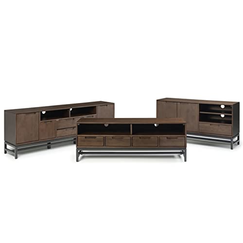 SIMPLIHOME Banting SOLID HARDWOOD 72 Inch Wide Industrial TV Media Stand in Walnut Brown for TVs up to 80 Inch, For the Living Room and Entertainment Center