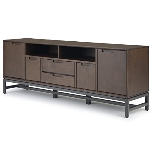 SIMPLIHOME Banting SOLID HARDWOOD 72 Inch Wide Industrial TV Media Stand in Walnut Brown for TVs up to 80 Inch, For the Living Room and Entertainment Center