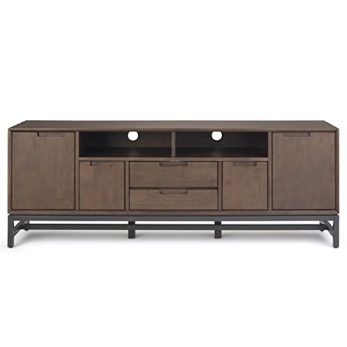 SIMPLIHOME Banting SOLID HARDWOOD 72 Inch Wide Industrial TV Media Stand in Walnut Brown for TVs up to 80 Inch, For the Living Room and Entertainment Center