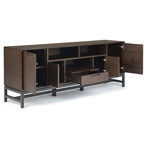 SIMPLIHOME Banting SOLID HARDWOOD 72 Inch Wide Industrial TV Media Stand in Walnut Brown for TVs up to 80 Inch, For the Living Room and Entertainment Center