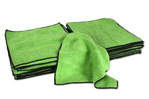 eurow microfiber cleaning towels, 350gsm, green with black trim, 12 by 12 inches, pack of 50