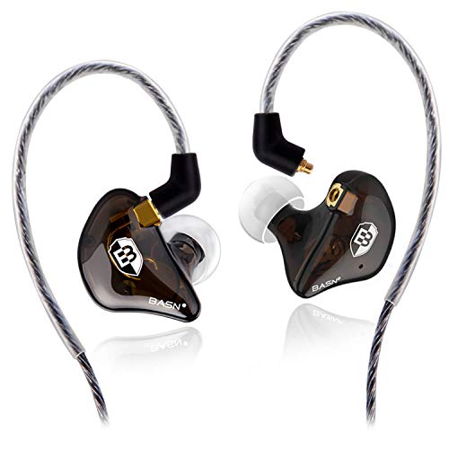 BASN High-Definition in Ear Monitor Headphones for Musicians with Detachable MMCX Earbuds; Dual Dynamic Drivers and Noise-Isolating (Brown)