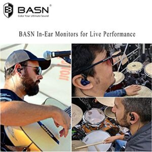 BASN High-Definition in Ear Monitor Headphones for Musicians with Detachable MMCX Earbuds; Dual Dynamic Drivers and Noise-Isolating (Brown)