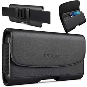 pitau holster for large iphone 15 plus and pro max models 14 13 12 11 xs and for samsung galaxy s23+ a54 a53 a52 cell phone belt holder case with clip pouch id card (fits phones with cases on) black