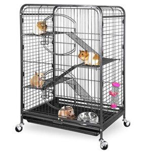 zeny 37-inch metal ferret chinchilla cage with 2 front doors 4 levels small animal hutch for squirrel/rabbit/rat indoor outdoor use, black