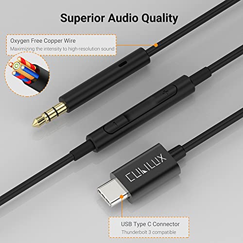 Cubilux USBC to 2.5mm Headphone Cable with Microphone, Type C to 2.5 mm Replacement Cord Compatible with Bose Noise Cancelling 700, QuietComfort 35/25 QC35/QC25, SoundLink AE2 OE2 Android, 4 Feet