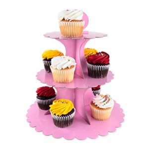 3 tier cupcake cardboard stand with blank canvas design for pastry servings platter, birthdays, dessert tower decorations (1 stand) (pink)