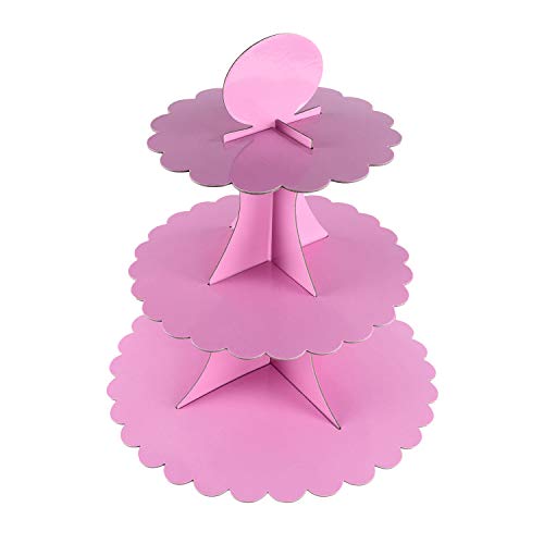 3 Tier Cupcake Cardboard Stand with Blank Canvas Design for Pastry Servings Platter, Birthdays, Dessert Tower Decorations (1 Stand) (Pink)