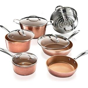 Gotham Steel Hammered Collection Pots and Pans 10 Piece Premium Ceramic Cookware Set – with Triple Coated Ultra Nonstick Surface for Even Heating, Oven, Stovetop & Dishwasher Safe