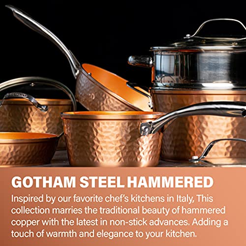 Gotham Steel Hammered Collection Pots and Pans 10 Piece Premium Ceramic Cookware Set – with Triple Coated Ultra Nonstick Surface for Even Heating, Oven, Stovetop & Dishwasher Safe