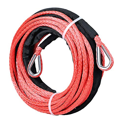 Astra Depot Red ATV UTV Synthetic Rope Extension 50ft 7500lbs Winch Line Cable with Thimbles