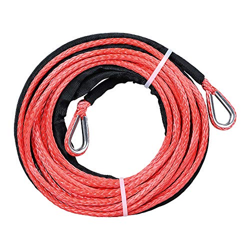 Astra Depot Red ATV UTV Synthetic Rope Extension 50ft 7500lbs Winch Line Cable with Thimbles