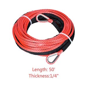 Astra Depot Red ATV UTV Synthetic Rope Extension 50ft 7500lbs Winch Line Cable with Thimbles