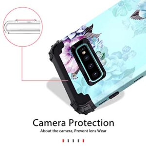 Casetego Compatible with Galaxy S10 Case,Floral Three Layer Heavy Duty Hybrid Sturdy Shockproof Full Body Protective Cover Case for Samsung Galaxy S10,Blue Flower