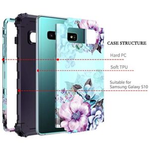 Casetego Compatible with Galaxy S10 Case,Floral Three Layer Heavy Duty Hybrid Sturdy Shockproof Full Body Protective Cover Case for Samsung Galaxy S10,Blue Flower