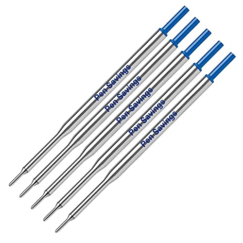 5 Pen Savings Ballpoint Pen Refills Compatible with Papermate Lubriglide, Aspire, PhD Pens, Medium Point, Bulk Packed (Blue)