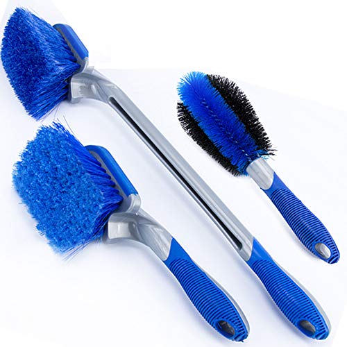 3pcs/Set Blue Long Brush for Rims and Tires Brush for Car Tire Brushes for Cleaning Wheels Wash Brush with Handle Supplies Special Tools for Auto Wash Brush Motorcycle Accessory Offroad Cleaning Pole