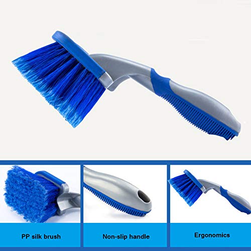 3pcs/Set Blue Long Brush for Rims and Tires Brush for Car Tire Brushes for Cleaning Wheels Wash Brush with Handle Supplies Special Tools for Auto Wash Brush Motorcycle Accessory Offroad Cleaning Pole